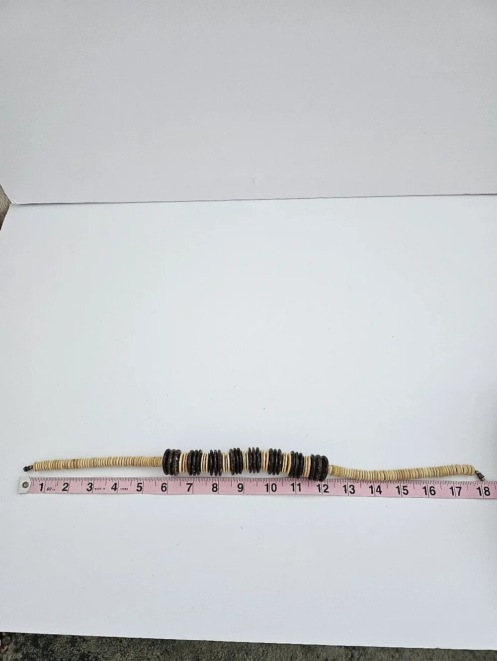 Vintage Coconut Shell Disc Bead Necklace 18” Two-Tone Boho Chunky Heishi​